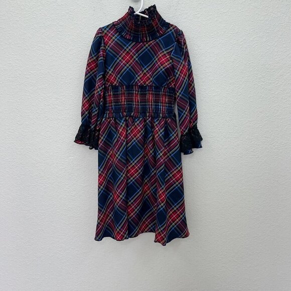 Trish Scully Child Harper Tartan Plaid Ruffle Lace Sleeve Dress Girls size 6 NEW